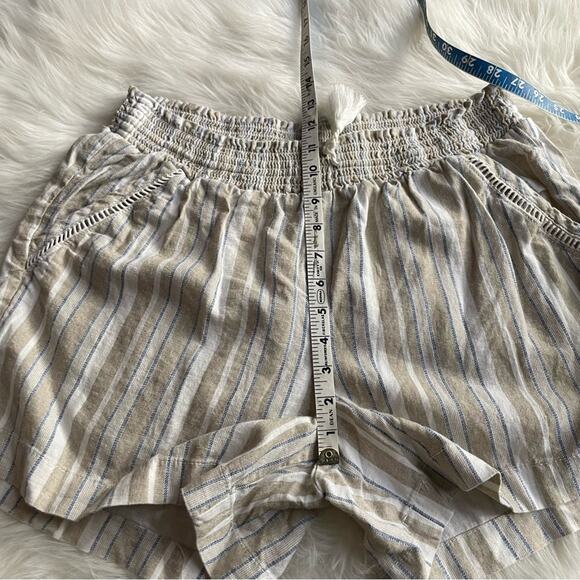 Linen Blend Shorts Pull On Neutral Blue Stripe - Picture 6 of 9